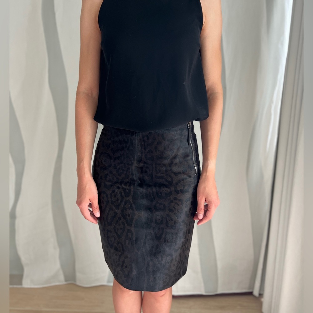 Roberto Cavalli Black Pony Hair Pencil Skirt Knee-Length Size 38
